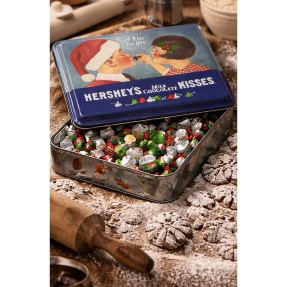 Vintage Hershey's Kisses Tin - A‎ Kiss for You- Holiday Candy Storage Metal Tin